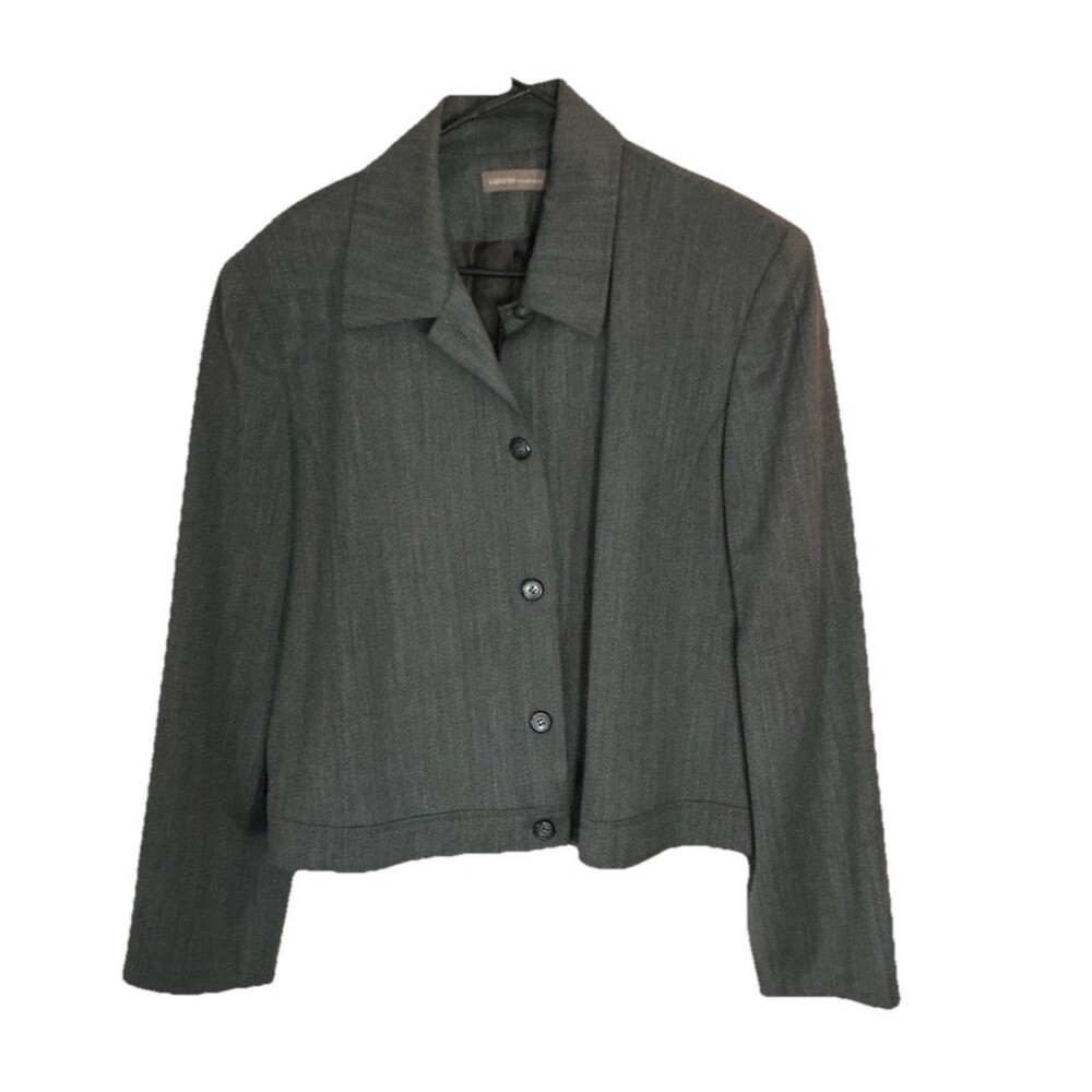 Women’s Cropped Wool Blazer Size 16 Gray Minimalist Career Jacket